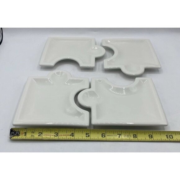 Vintage Syracuse China Set 4 Ceramic 5” X 6” Puzzle Piece Appetizer Plates USA - Picture 8 of 16